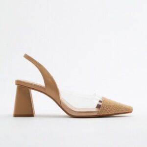 Zara Pointed Toe Slingback Heels, Raffia + Clear